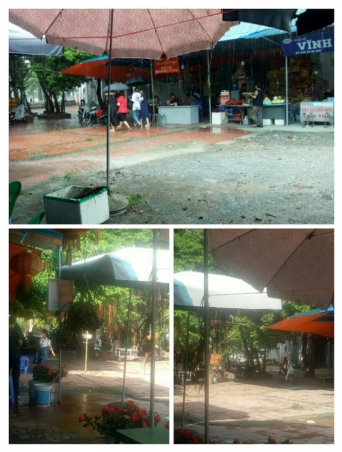 Một hình ảnh hai trạng thái.Một ngày mưa tầm tã còn một ngày nắng chói chang, mùng ba nhân dân đi lễ tại Đền Mẫu Hưng Yên.